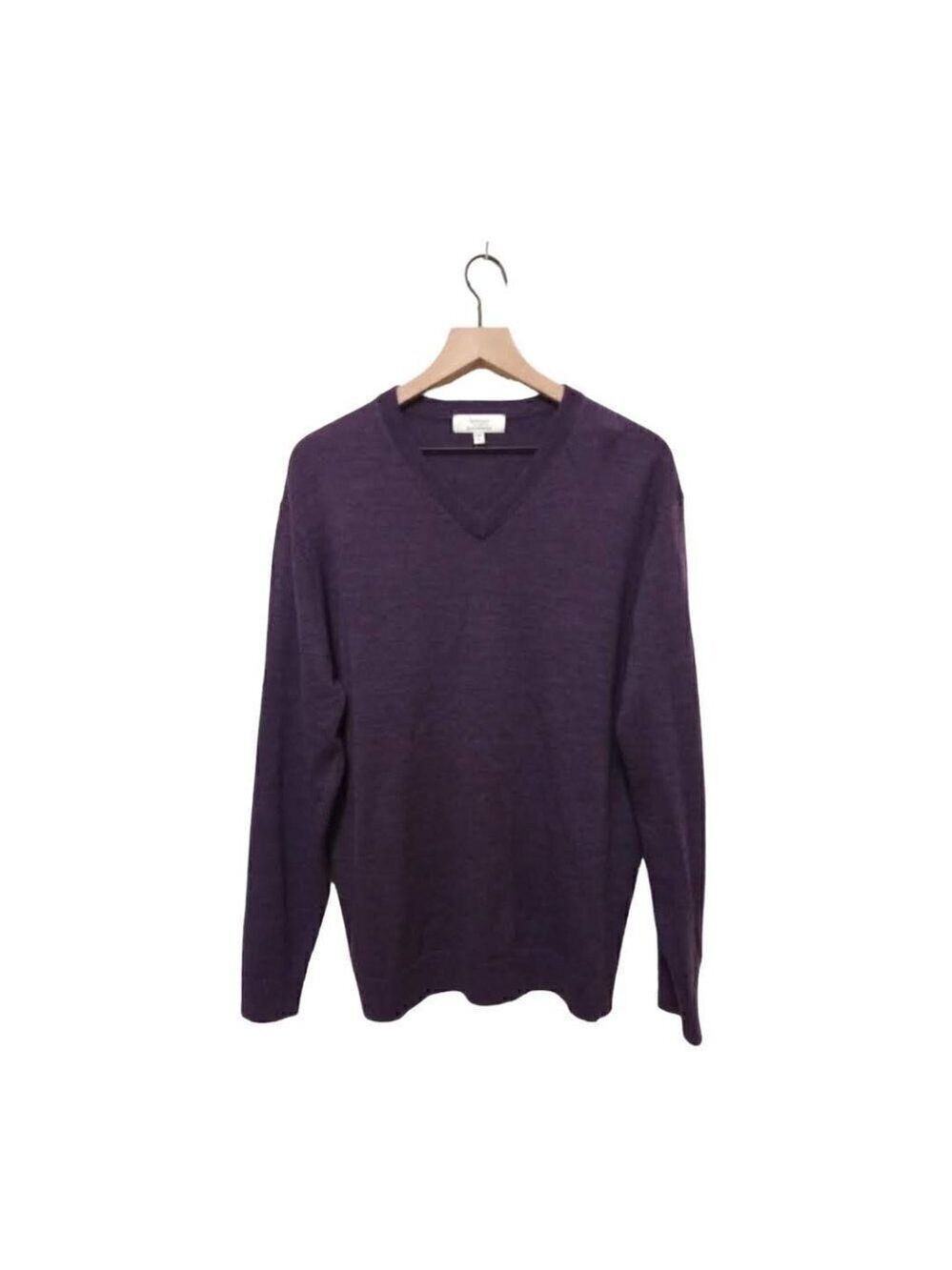 TURNBURY Purple Extra Fine Merino Wool V-Neck Long Sleeve Sweater Sz L